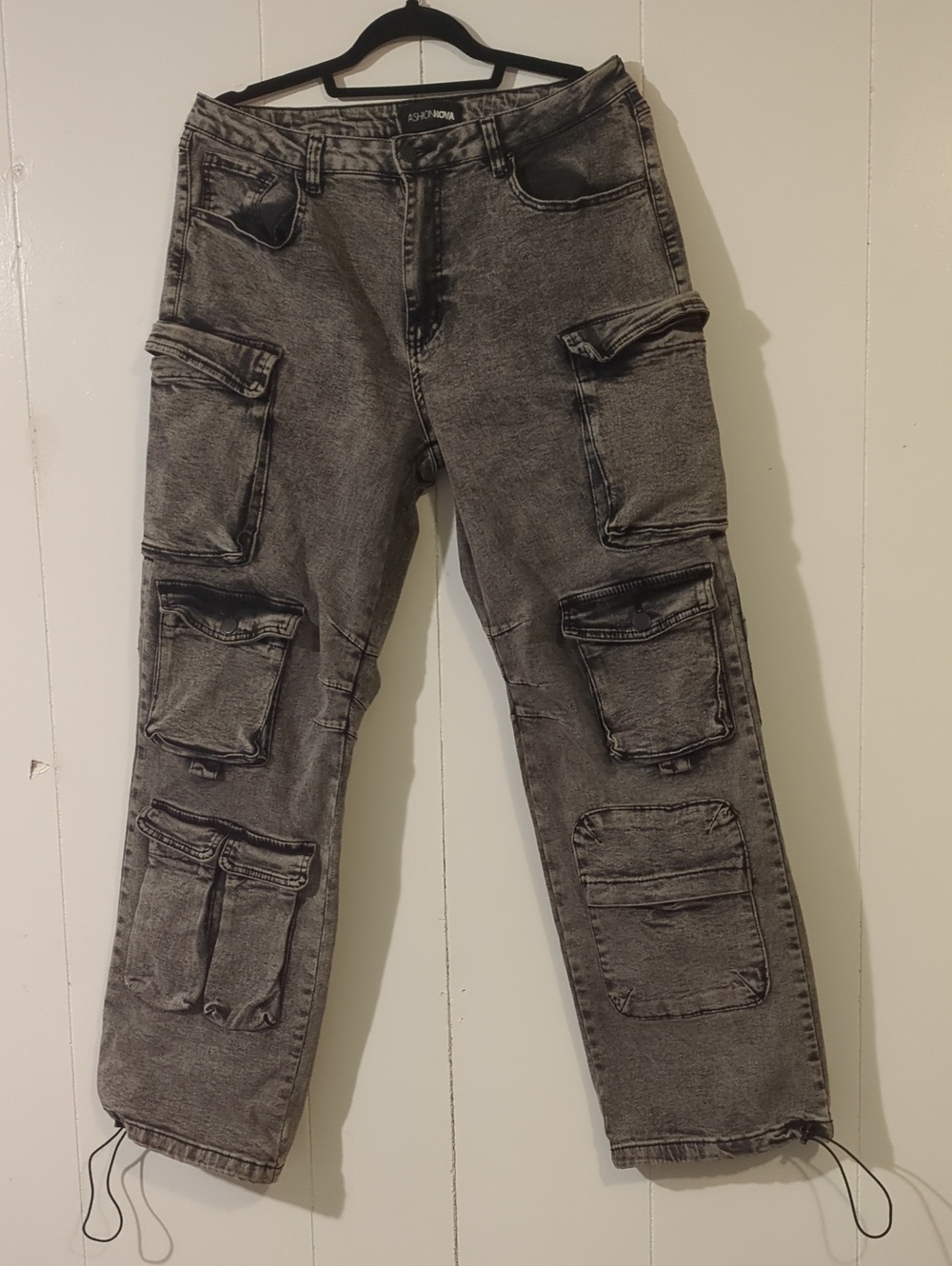 Fashion Nova Men's Washed Gray Cargo Utility Jeans